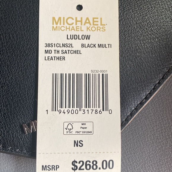 Black/Grey Michael Kors Leather Satchel. L 9 1/2” W 3 1/4” H 7” - Picture 5 of 7